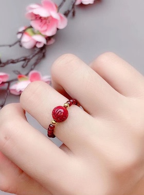 朱砂正品紫金砂转运珠戒指女食指貔貅指环尾戒小众饰品潮