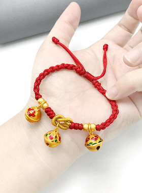 新款沙金铃铛吊坠女古法字牌生肖葫芦包金锁骨项链项坠手链小挂坠