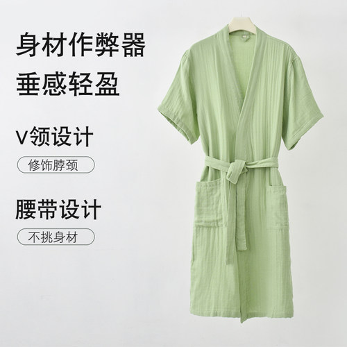 夏季纱布纯棉浴袍男女全棉睡袍透气吸水速干浴衣可穿浴巾汗蒸服 - 图2