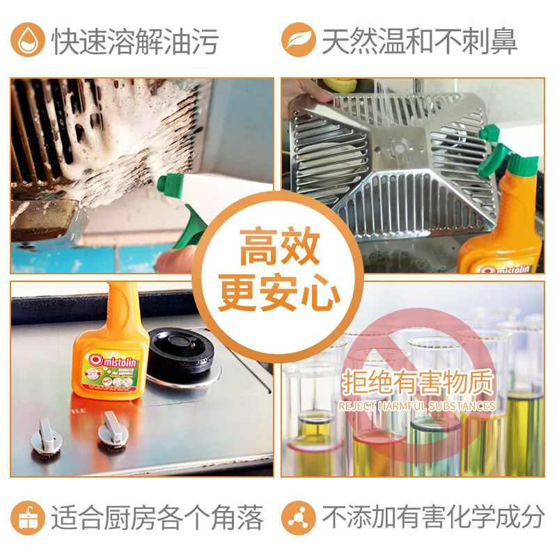 进口厨房抽油烟机去重油污油污净 mistolin怡和油污清洁剂