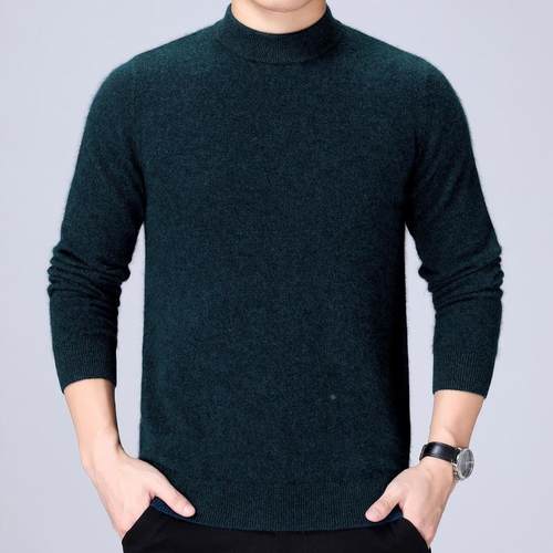 秋新冬长款男式羊套头毛衣半高8066-PI领绒男装纯色休闲袖羊毛针 - 图1