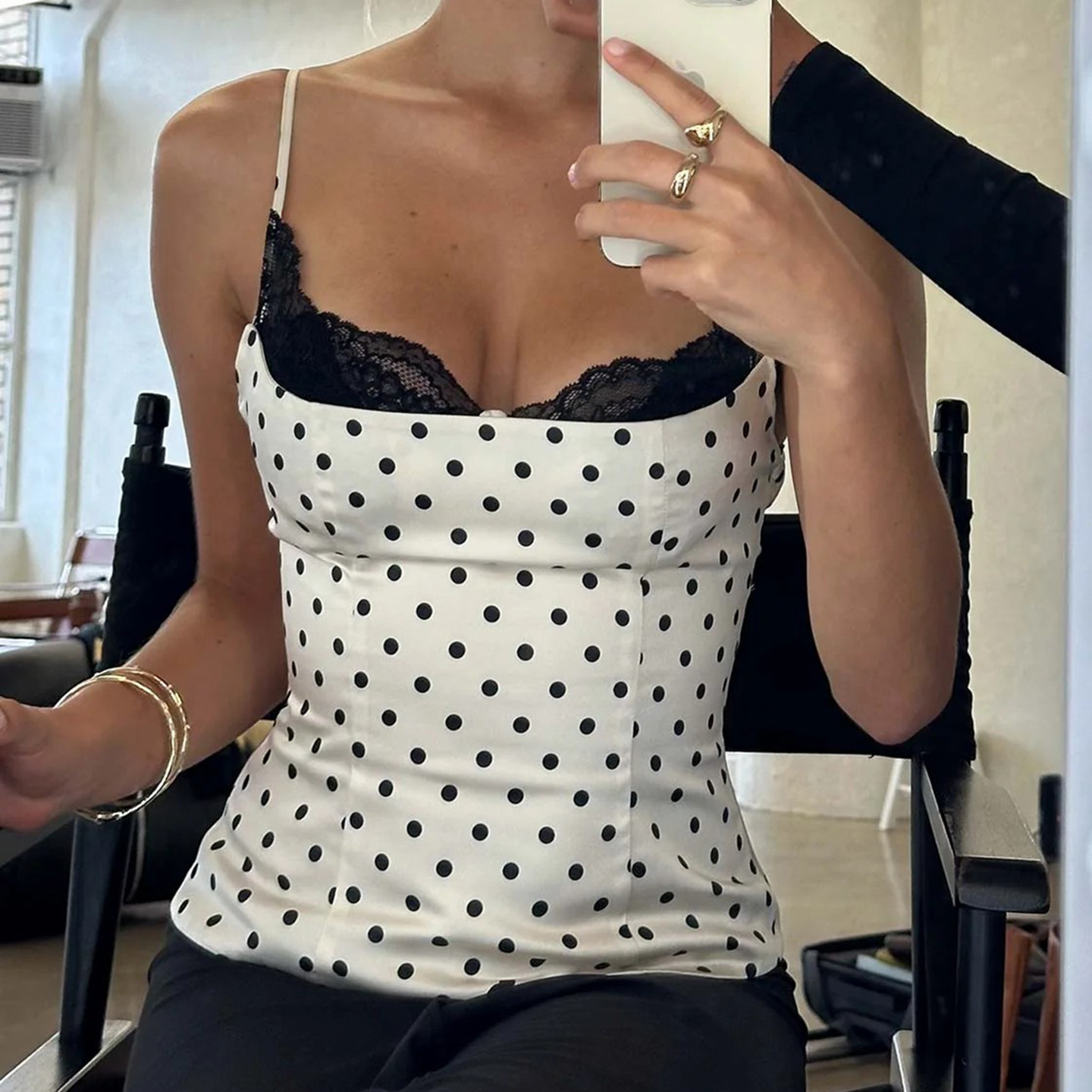 DARLINGAGA法式少女蕾丝拼接胸型波点吊带女修身性感外穿打底背心,淘宝优惠券,粉丝福利购,淘宝优惠卷