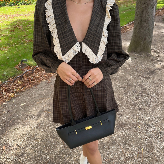 Retro college style contrast lace plaid dress for women