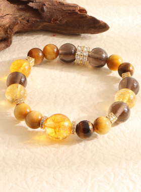 金霸大综合抖音爆款天然黄塔水晶串珠手链女高级感虎眼石手串批发