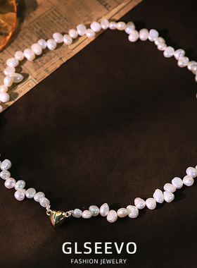 爱心铜扣天然珍珠项链女原创手工小清新百搭高级感串珠颈链锁骨链