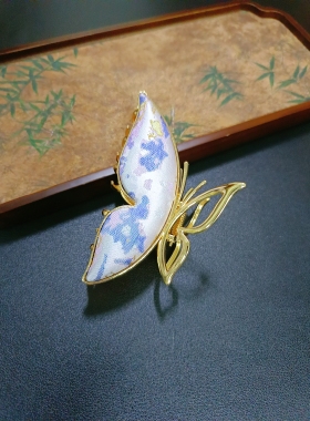 新中式国风非遗真丝宋锦抓夹蝴蝶结胸针蝴蝶花朵旗袍搭配鲨鱼夹