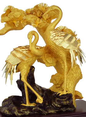 铜礼阁足金松鹤金箔祝寿摆件