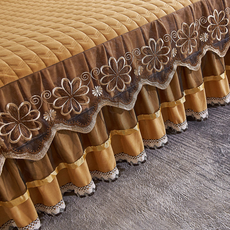 秋冬水晶绒蕾丝床裙单件加厚夹棉床罩防滑床套席梦思床垫保护套罩,淘宝优惠券,粉丝福利购,淘宝优惠卷