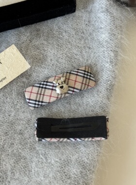 简约卡其色格纹发夹女侧边刘海夹前额碎发夹后脑勺一字夹发卡发饰