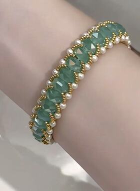 原创玻璃珠贝珠米珠编织手链夏日清新配色手链 手串显白高级感