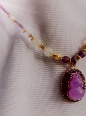 夏季新款国潮马来玉紫玉葫芦陶镶水钻紫水晶项链锁骨链九紫离火