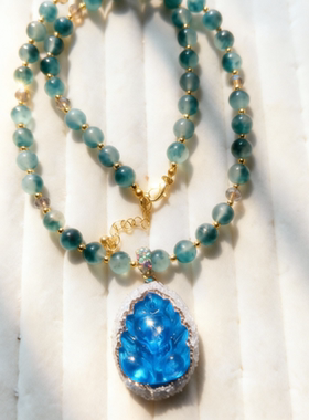 蓝色系琉璃狐仙九尾狐毛衣链凤九项链古风吊坠