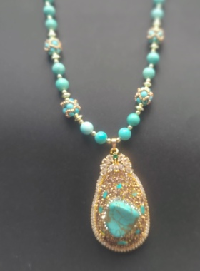 原创设计菱镁矿绿松石原石项链毛衣链高级感显白百搭轻奢小众设计