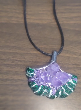 原创设计天然紫水晶晶花原石银杏叶子吊坠项链高级感毛衣链