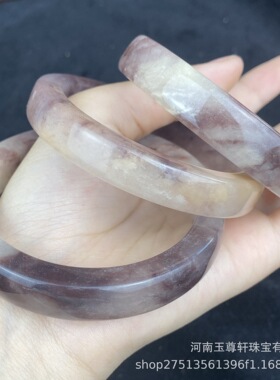 新疆金丝玉手镯紫罗兰色51mm方条女士玉石镯子送礼会销叠戴