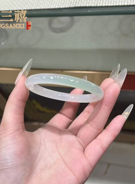 冰种油青色天然玉髓手镯青绿翡翠色玛瑙叮当镯远山黛女圆条玉手镯