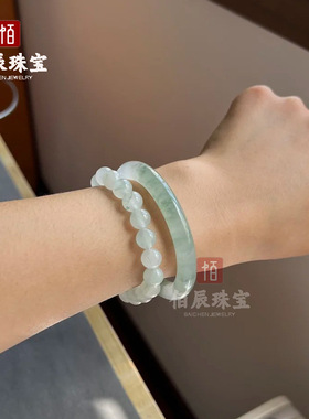 金丝玉手镯高冰圆条天翠山飘花玉镯新疆翠玉雪域雪翠女士手镯