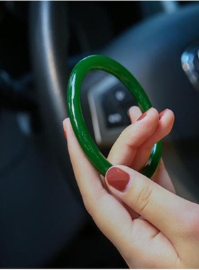 天然新疆和田玉碧玉手镯细条女士款老坑菠菜绿昆仑碧玉圆条玉镯子