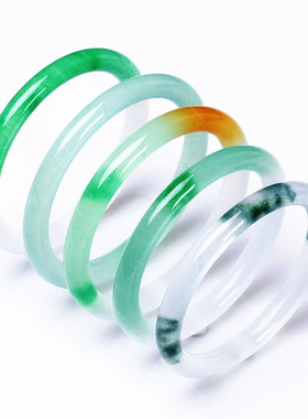 冰种翡翠色飘花手镯 8m圆条细条水沫玉绿色玉镯子女士美人镯