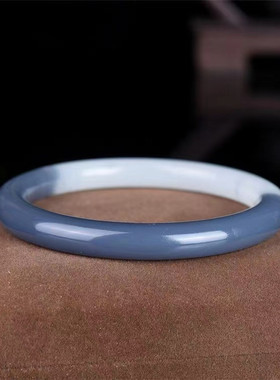 仿和田玉烟紫手镯外蒙料半山水烟青色黑白色细圆条美人镯手镯手环