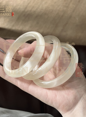 白月光手镯女款冰透银手镯玉镯女士高冰香槟玛瑙美人镯琉璃猫眼石