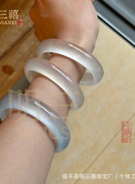 翡翠天然高冰蓝水玉镯子天青冻石英岩质玉天空蓝手镯水沫玉