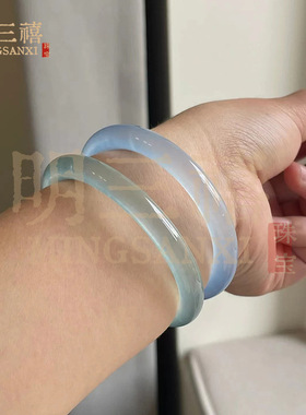 冰种玉镯晴水底正圈油青冰冰蓝手镯石英岩质玉翡翠独龙玉