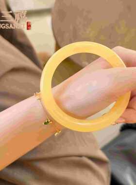 天然阿富汗玉桔子玉圆条手镯黄玉女士显白百搭气质款玉石镯子