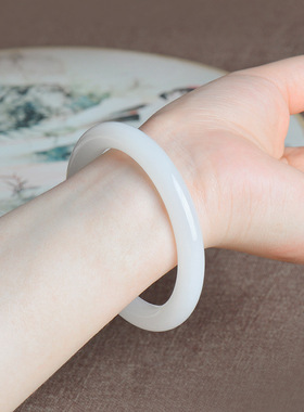 和田玉手镯羊脂玉白玉手镯玉镯女款少女细款圆条镯子玉石真玉饰品