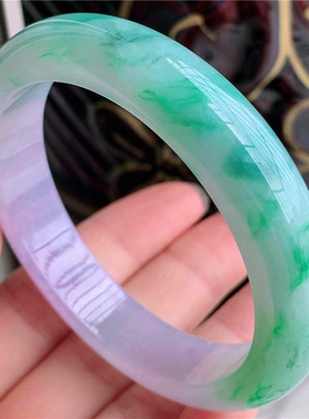 缅甸翡翠手镯女冰种紫绿色春彩正圆贵妃玉手镯手饰女款送妈妈送礼