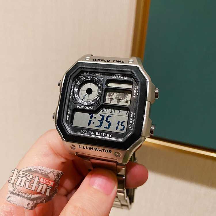CASIO卡西欧运动手表复古钢带十年电力电子表AE-1200WHD-1A 7A - 图0
