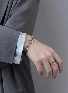 BIing钛钢百搭双层方块手链男ins小众设计轻奢高级感情侣手饰品潮
