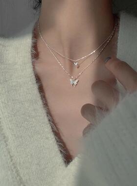 BIing钛钢项链不掉色双层蝴蝶项链女锁骨链气质夏季轻奢小众级设