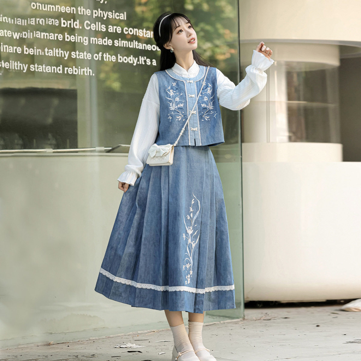 原创设计幽兰雪汉服女中国风改良汉元素马甲衬衣半裙套装9419,淘宝优惠券,粉丝福利购,淘宝优惠卷