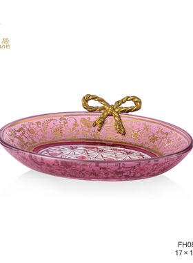 凤凰美居粉色波点彩玻系列托盘纸巾盒按压瓶香皂碟浴室台面装饰