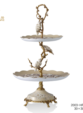 凤凰美居月白花影系列鹦鹉花瓶盖盒双层点心碟餐桌蛋糕碟别墅装饰