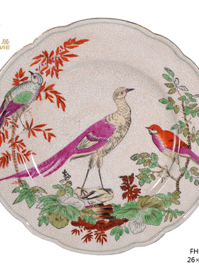 凤凰美居古典风花鸟仿古做旧裂纹精品奢华陶瓷挂盘墙饰