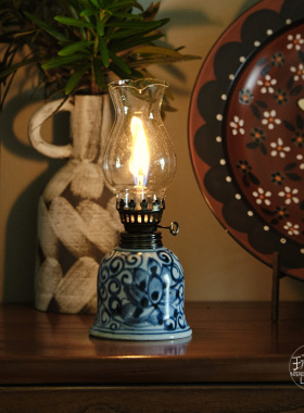 玩物志 | 复古陶瓷酥油灯 茶桌烛台氛围灯 中式空间摆件 手绘青花