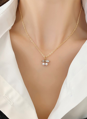 樱桃珍珠锆石项链甜美锁骨链轻奢