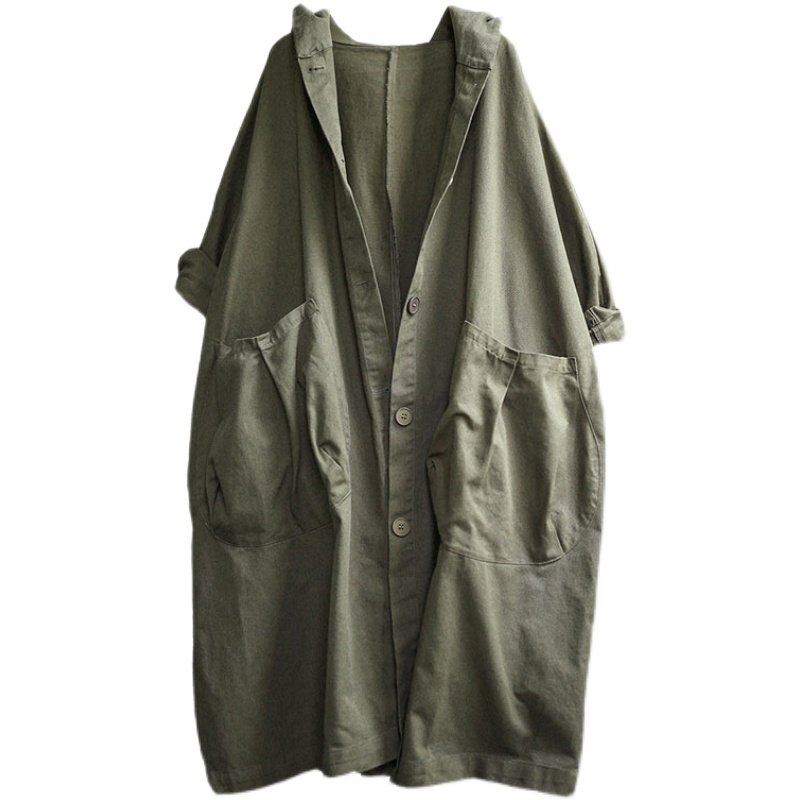 日系大口袋风衣外套女过膝长款2026春季新款宽松大码连帽工装大衣,淘宝优惠券,粉丝福利购,淘宝优惠卷