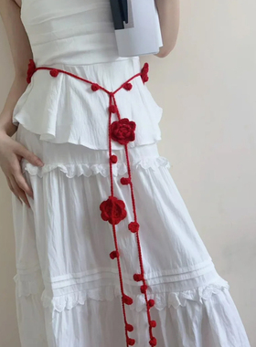 设计氛围感纯白色花朵腰链