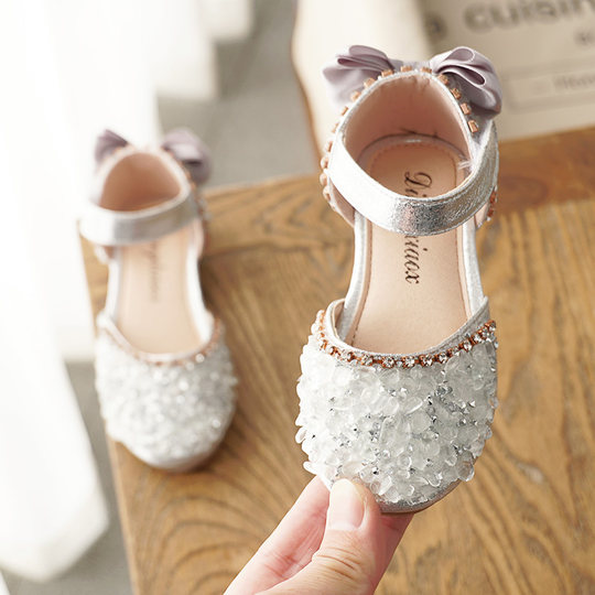 Korean style rhinestone soft sole princess shoes spring style for girls