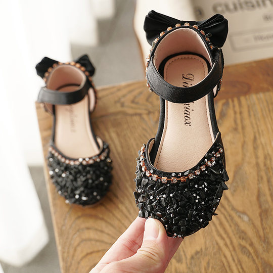 Korean style rhinestone soft sole princess shoes spring style for girls