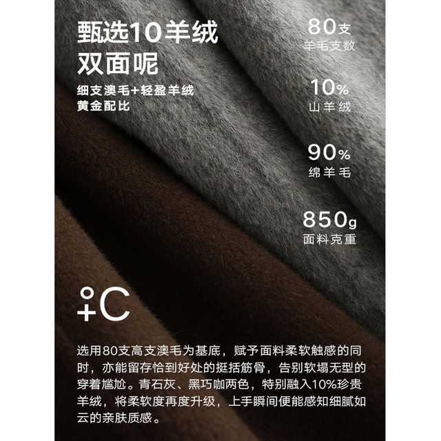 【十年系列】80支澳洲羊毛双面毛呢大衣高级感加厚呢子外套中长款