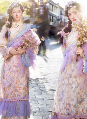 藏族服装女新款西藏民族风云南大理拉萨旅拍网红清新少女写真藏袍
