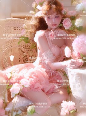 影楼新款拍照主题韩系小清新粉色画报风氛围感个人艺术照摄影服装