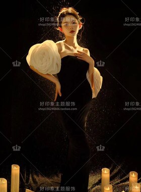 孕妇照服装影楼新款复古黑色高级感丝绒礼服孕妈修身孕妇拍照衣服