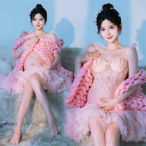 影楼龙年新款红色纱裙韩系主题早春画报风孕妈咪写真艺术照服装影 - 图1