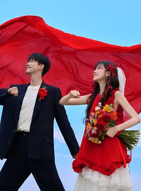 影楼新款情侣喜嫁风拍照服装森系甜美红色订婚礼服旅拍摄影婚纱