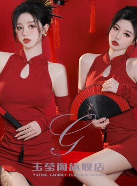 新年主题写真服装新款红色龙年中国风喜庆元旦拍照写真艺术照衣服